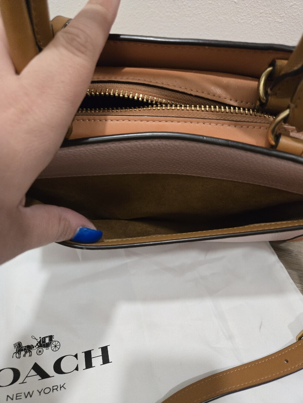 Coach Zoe Carryall 2 Way Pink and Tan Leather Satchel - Picture 6 of 13